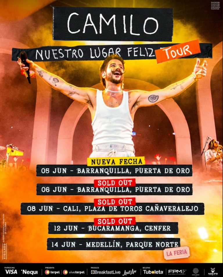 Desde hoy, Camilo se reencuentra con La Tribu en Colombia: Barranquilla, Medellín, Cali y Bucaramanga vivirán 5 fechas inolvidables como parte del “Nuestro Lugar Feliz Tour 2025”.